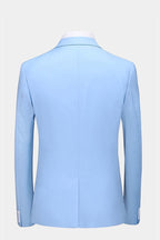 Sky Blue Notched Lapel Men Suits With Waistcoat