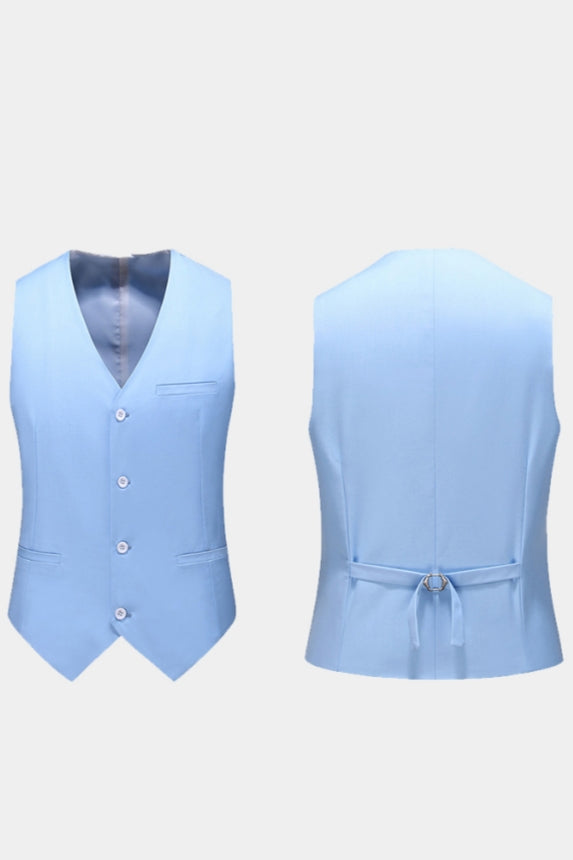 Sky Blue Notched Lapel Men Suits With Waistcoat