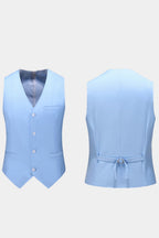 Sky Blue Notched Lapel Men Suits With Waistcoat