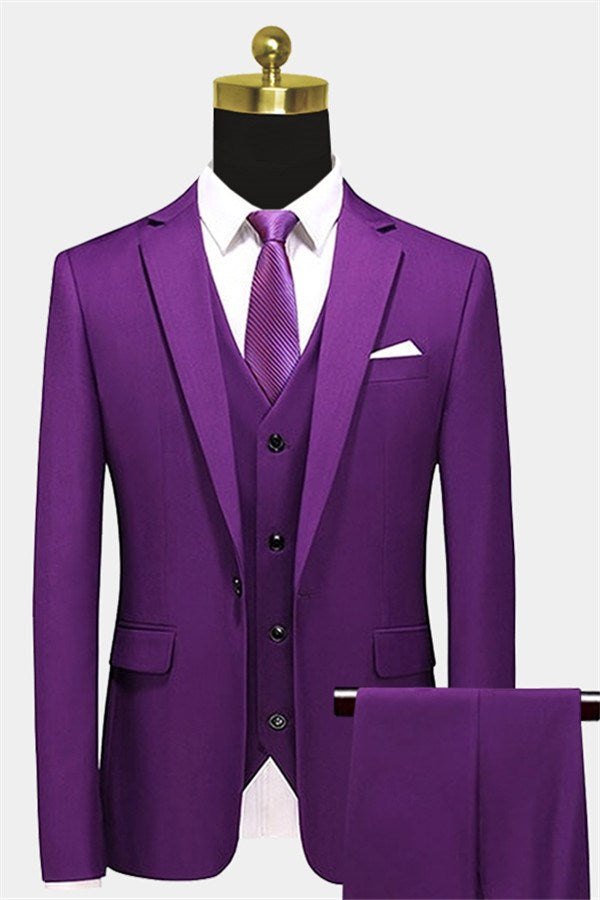 Purple Notched Lapel Men Suits With Waistcoat Main image