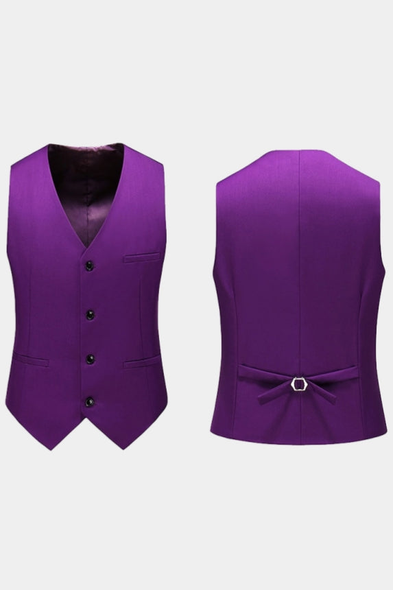 Purple Notched Lapel Men Suits With Waistcoat