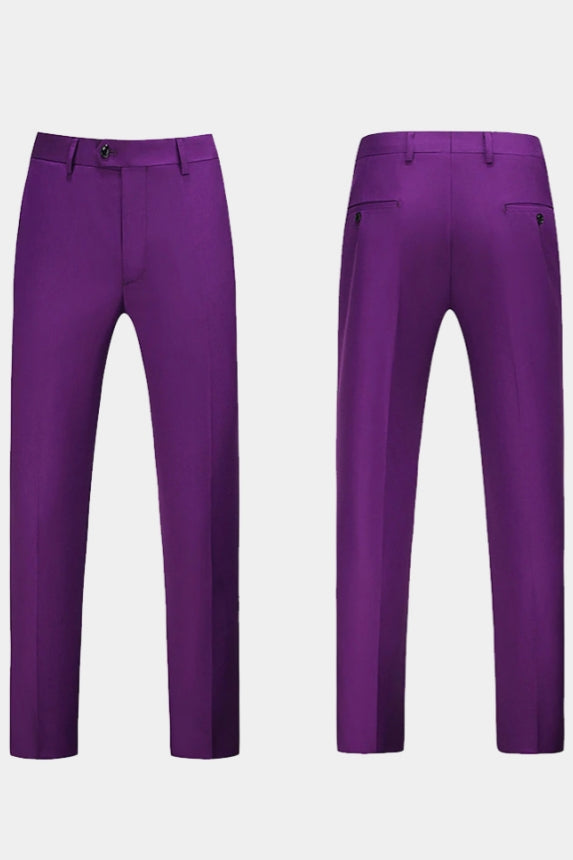 Purple Notched Lapel Men Suits With Waistcoat