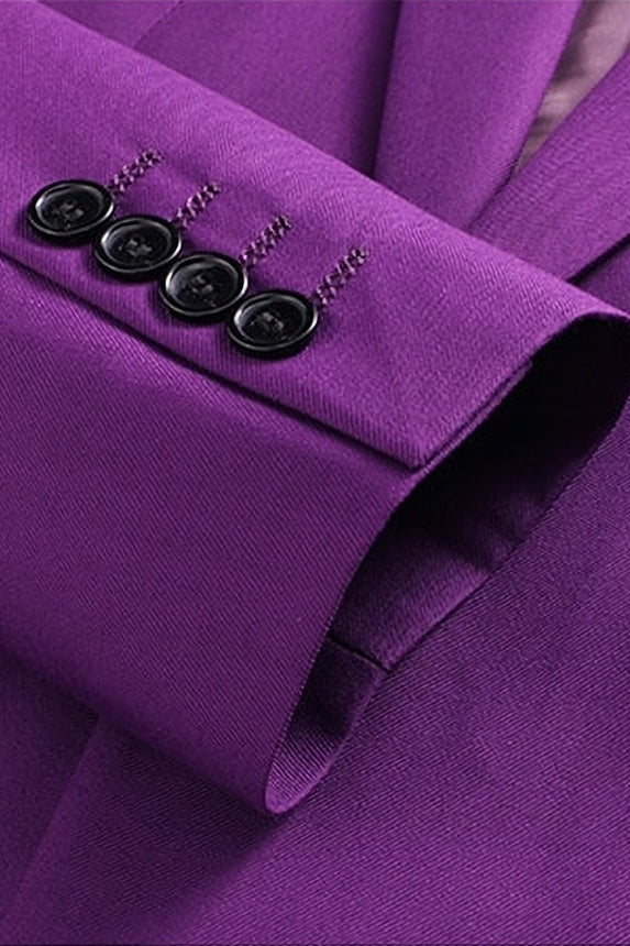Purple Notched Lapel Men Suits With Waistcoat