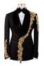 Black Jacquard Double Breasted Shawl Lapel Appliques Men Suit