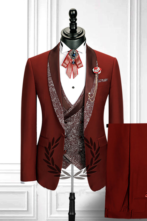 Red 3 Piece Stitching Lapel Stylish Men's Suit Main image