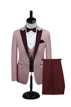 Pink One Button Burgundy Peaked Lapel Men Suit