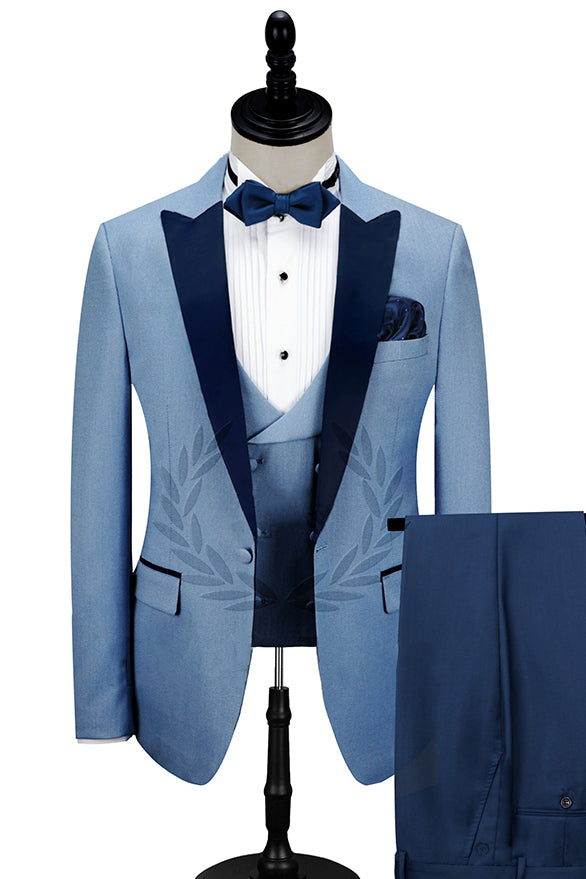Blue One Button Navy Peaked Lapel Men Suit Main image