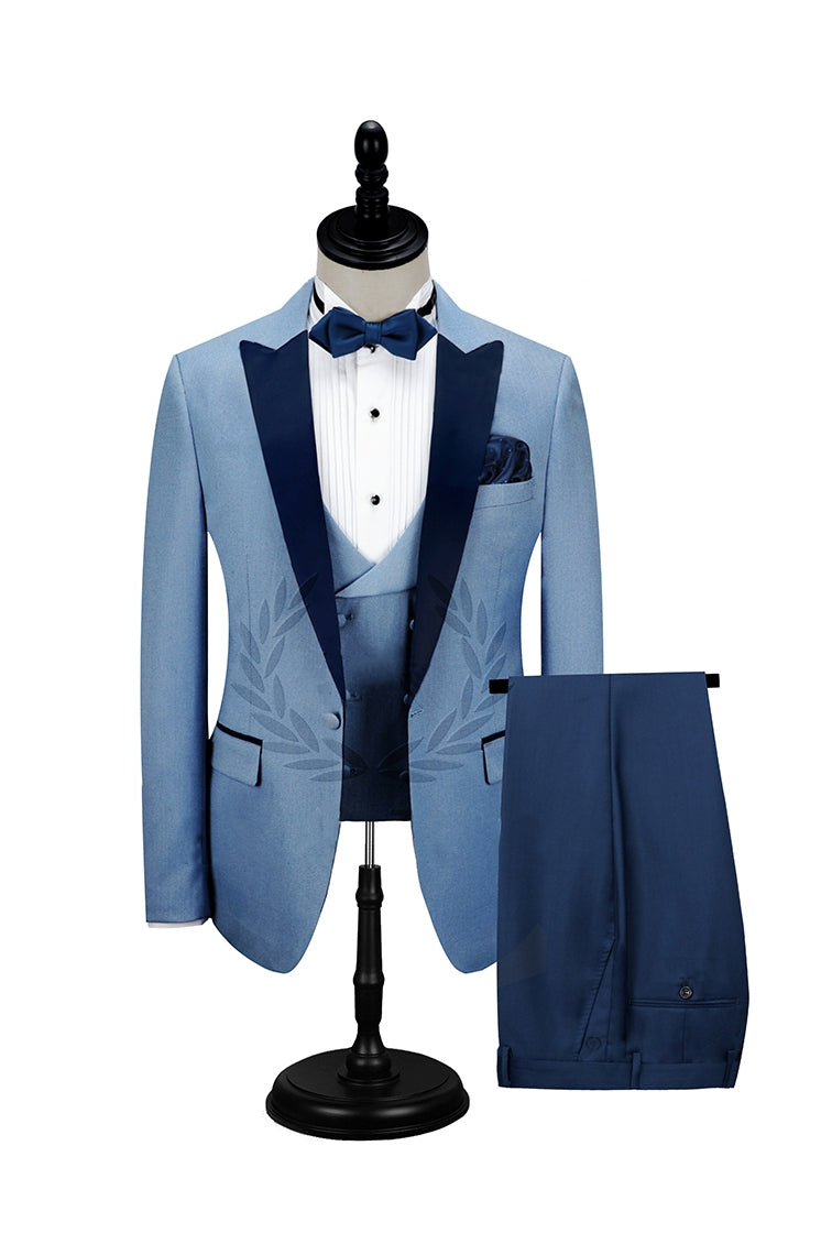 Blue One Button Navy Peaked Lapel Men Suit Secondary image