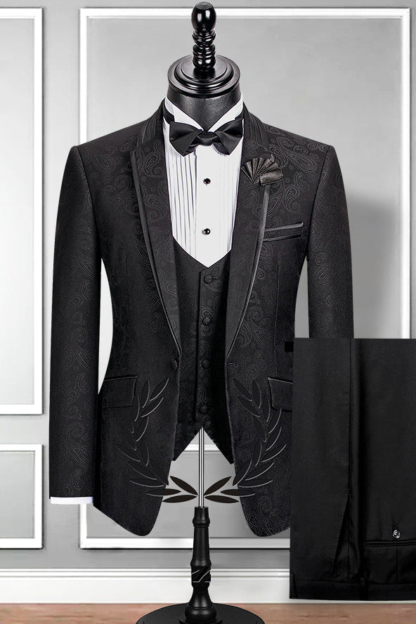 Black 3 Piece Jacquard Shawl Lapel Men Suit Main image