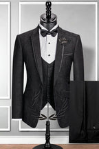 Black 3 Piece Jacquard Shawl Lapel Men Suit