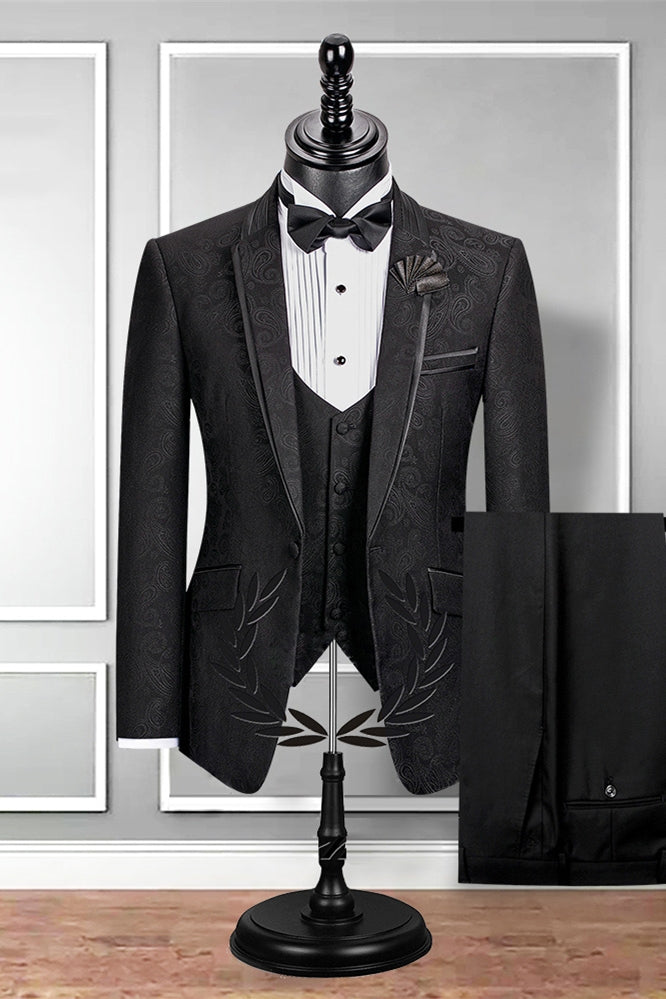 Black 3 Piece Jacquard Shawl Lapel Men Suit Secondary image