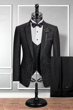 Black 3 Piece Jacquard Shawl Lapel Men Suit