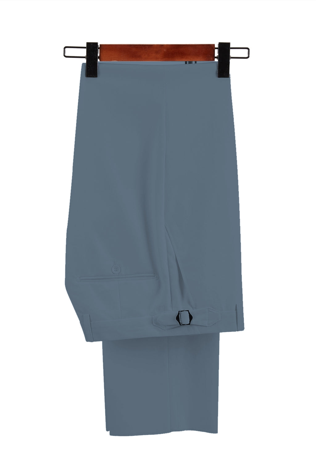 Dusty Blue Peaked Lapel Chic Men Suit With Adjustable Buckle