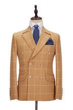 Orange Plaid Notched Lapel Double Breasted Men Suits