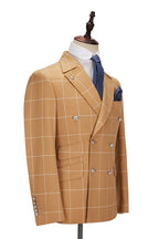 Orange Plaid Notched Lapel Double Breasted Men Suits