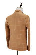 Orange Plaid Notched Lapel Double Breasted Men Suits