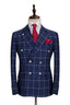 Dark Blue Plaid Notched Lapel Double Breasted Men Suits