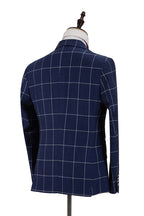 Dark Blue Plaid Notched Lapel Double Breasted Men Suits