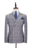 Gray Plaid Notched Lapel Double Breasted Men Suits