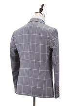 Gray Plaid Notched Lapel Double Breasted Men Suits