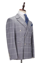 Gray Plaid Notched Lapel Double Breasted Men Suits