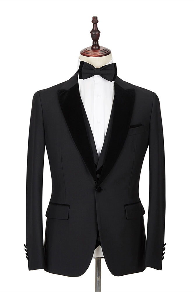 Black Newest Velvet Peaked Lapel Men Suits Main image