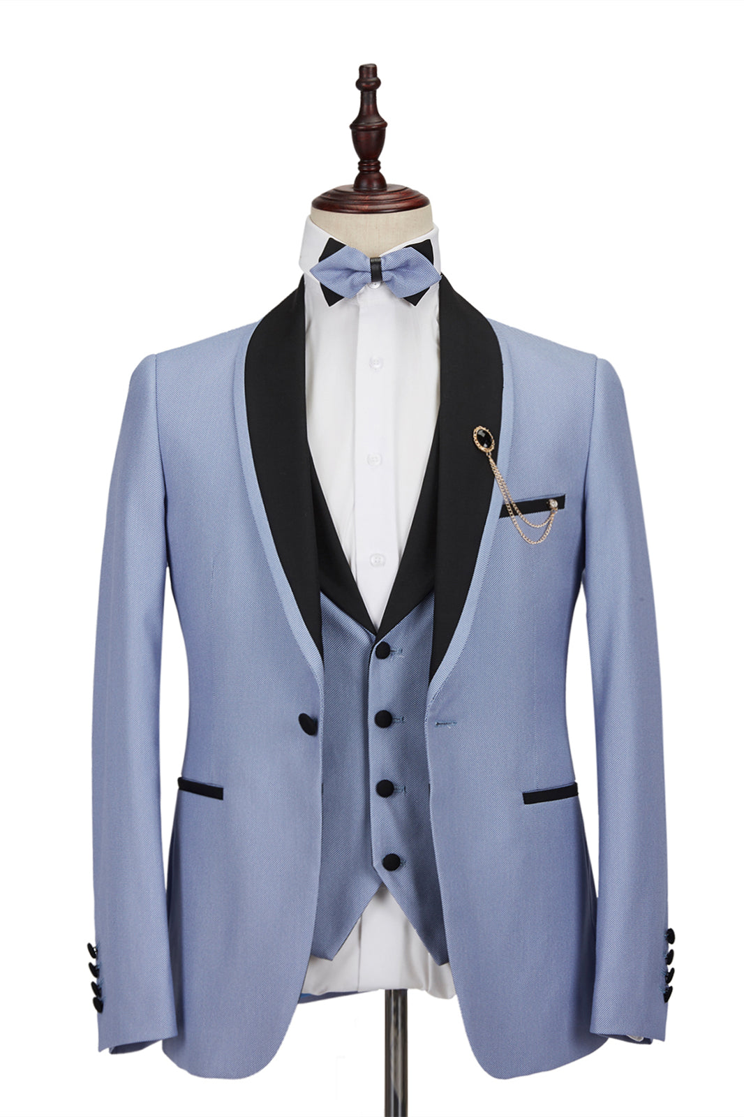 Light Blue Shawl Lapel Men Suits With Waistcoat Main image