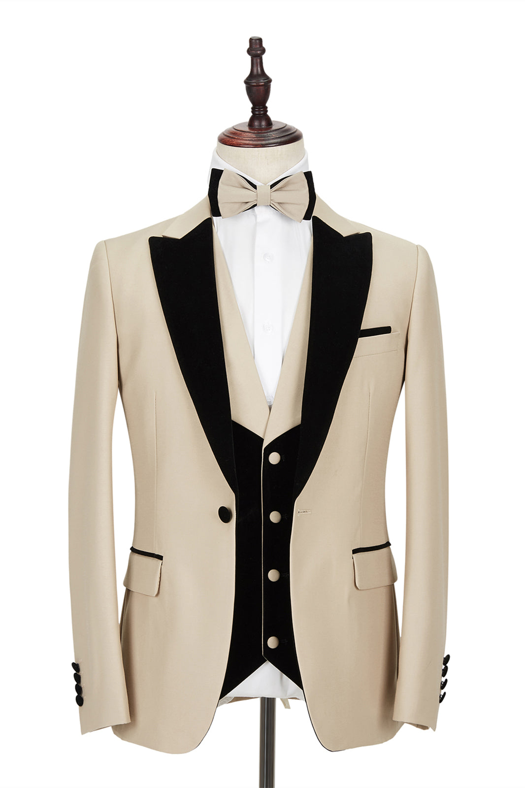 Chic Champagne Peaked Lapel Men Suits With Waistcoat