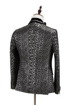 Black Shawl Lapel Stitching Silver Leopard Jacquard Men's Suit