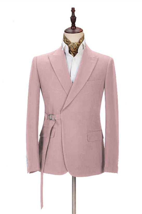 Pink Peaked Lapel Adjustable Buckle Men's Suit