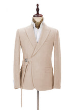 Beige Peaked Lapel Adjustable Buckle Men's Suit