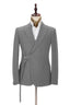Gray Peaked Lapel Adjustable Buckle Men's Suit