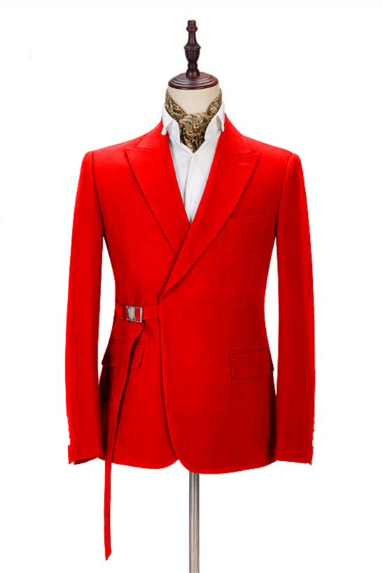 Bright Red Peaked Lapel Adjustable Buckle Men's Suit Main image