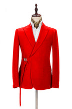 Bright Red Peaked Lapel Adjustable Buckle Men's Suit