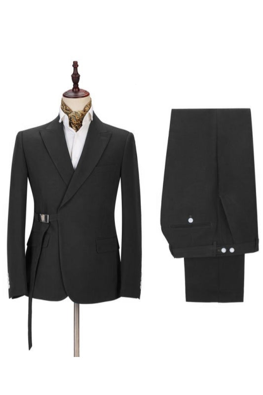 Black Peaked Lapel Adjustable Buckle Men's Suit Secondary image