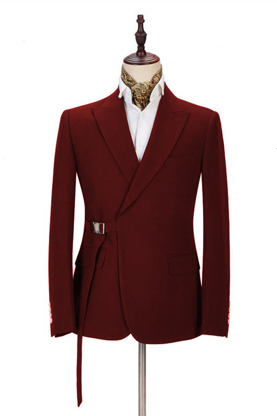 Burgundy Peaked Lapel Adjustable Buckle Men's Suit Main image