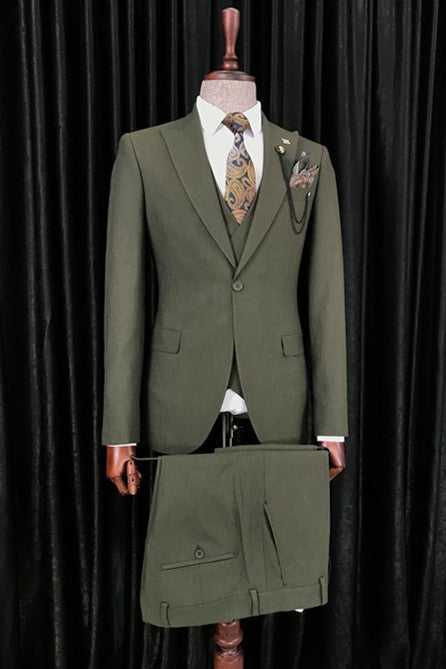 Army Green Peaked Lapel Men Suits With Waistcoat Main image