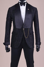 Classic Black Jacquard Shawl Lapel Men Suits