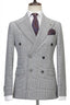 Gray Plaid Double Breasted Peaked Lapel Men Suits