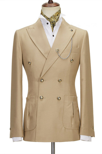 Champagne Peaked Lapel Double Breasted Chic Men Suits
