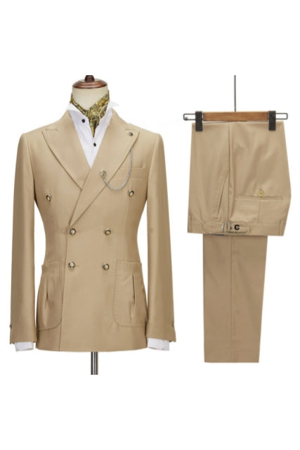 Champagne Peaked Lapel Double Breasted Chic Men Suits