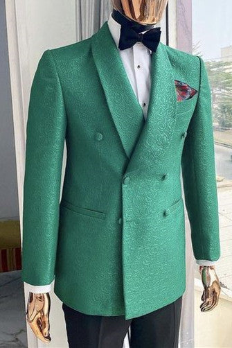 Bespoke Green Jacquard Double Breasted Men Suits Main image