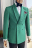 Bespoke Green Jacquard Double Breasted Men Suits