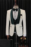 White Three Pieces Men Suits With Dark Green Velvet Shawl Lapel