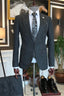 Dark Gray Peaked Lapel Striped Suits For Men