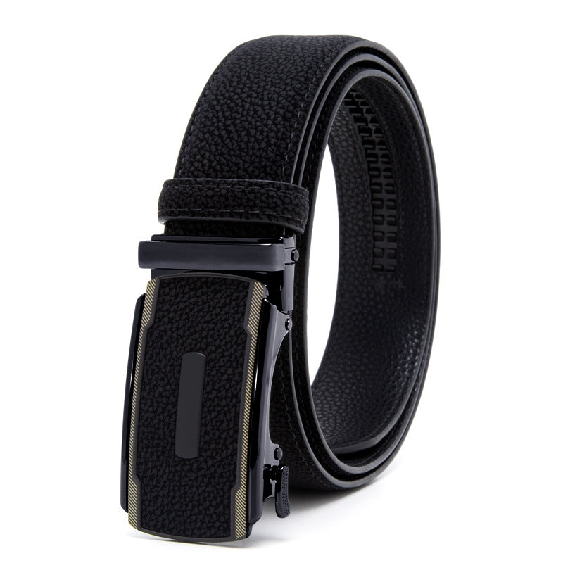 Black Litchi Grain Men's Automatic Buckle Belt
