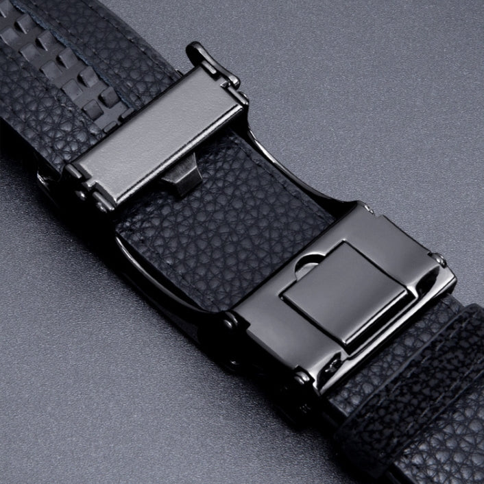 Black Litchi Grain Men's Automatic Buckle Belt