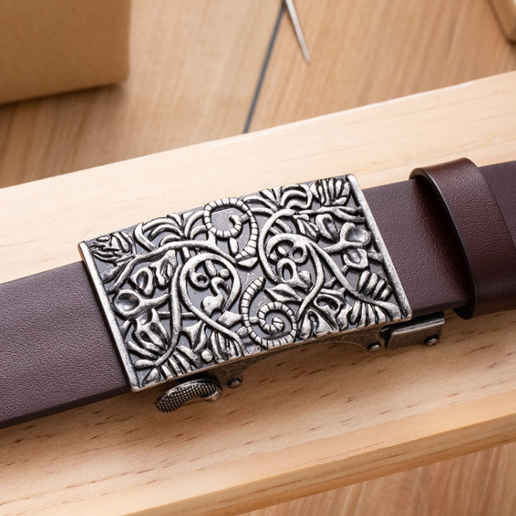 Coffee Vintage Engraved Automatic Buckle Men's Belt