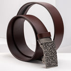 Coffee Vintage Engraved Automatic Buckle Men's Belt