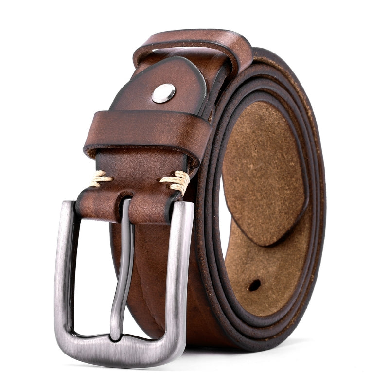 Brown Top Grain Leather Men's Pin Buckle Belt Main image